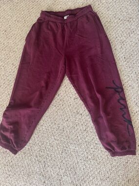 PINK Victoria's Secret Maroon Track Joggers with Side Script